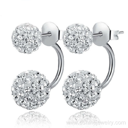 Silver Crystal Disco Ball Shamballa Stud Earrings for Women